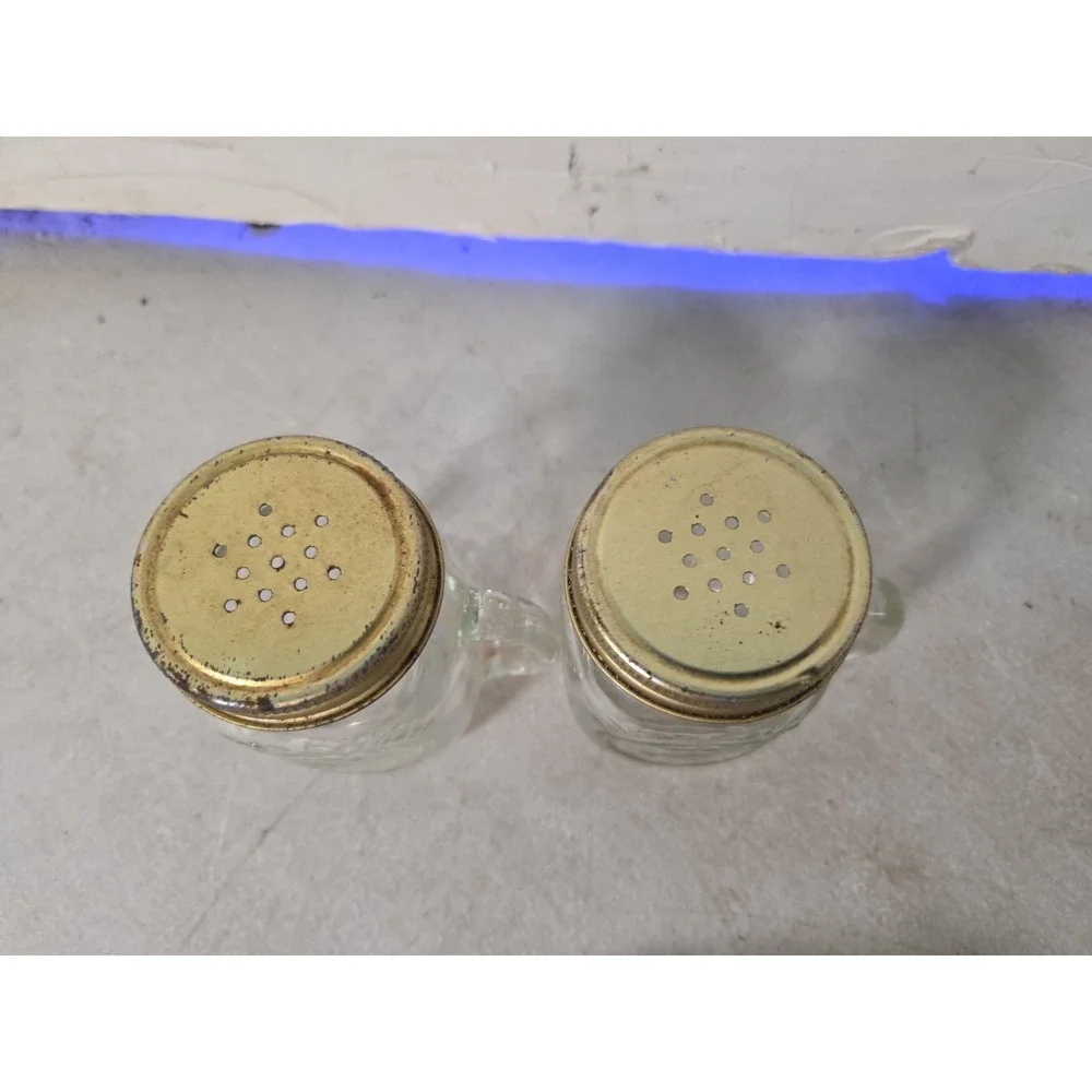 VTG Golden Harvest Mason Jar Glass Salt & Pepper Shaker Set of 2 Metal Lids